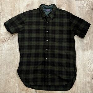 Vintage 1950’s Pendleton 100% Wool Plaid Short Sleeve Button Up Shirt MEDIUM